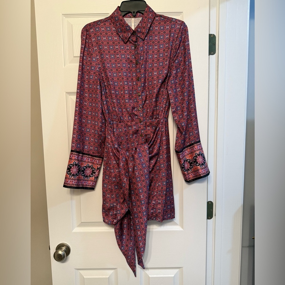 Free People Pink and Blue Long Sleeve Dress